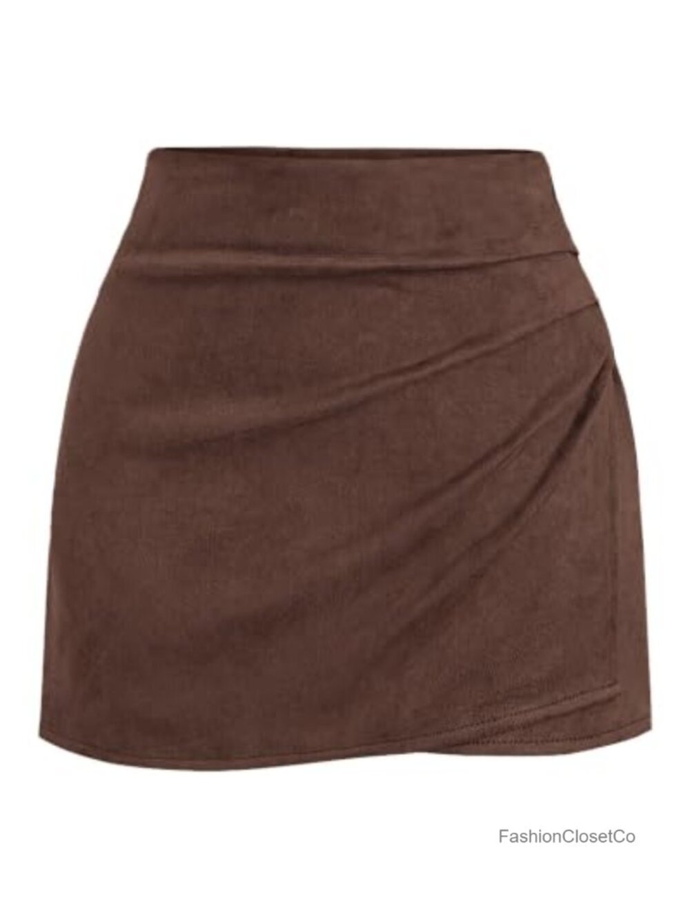 Faux Suede Mini Skirts for Women Ruched Wrap Skorts with Shorts Lining